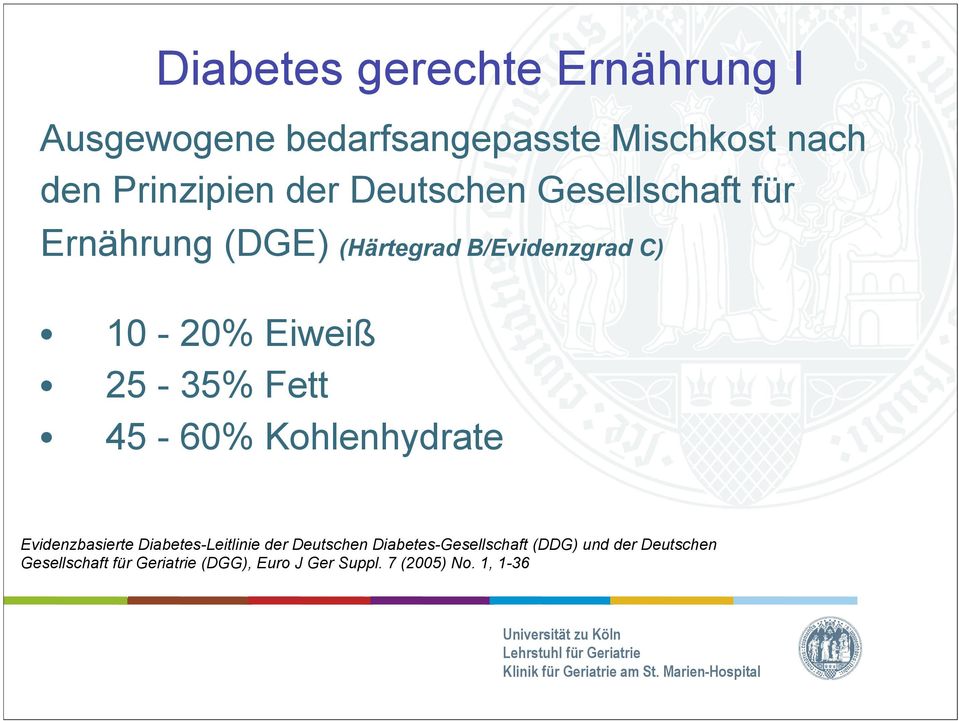 Fett 45-60% Kohlenhydrate Evidenzbasierte Diabetes-Leitlinie der Deutschen
