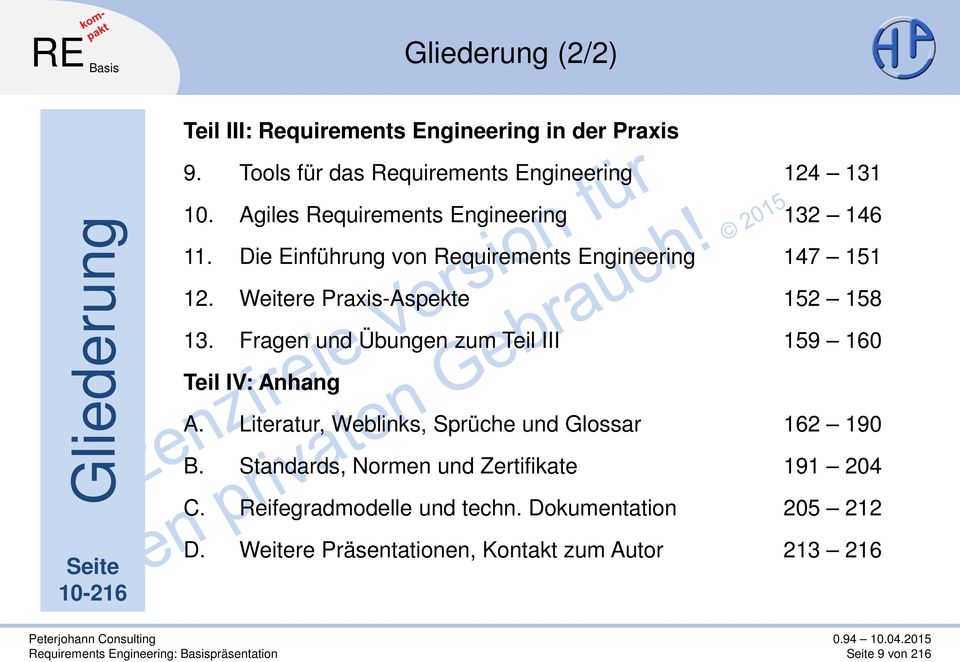 Fragen und Übungen zum Teil III 159 160 Teil IV: Anhang A. Literatur, Weblinks, Sprüche und Glossar 162 190 B.