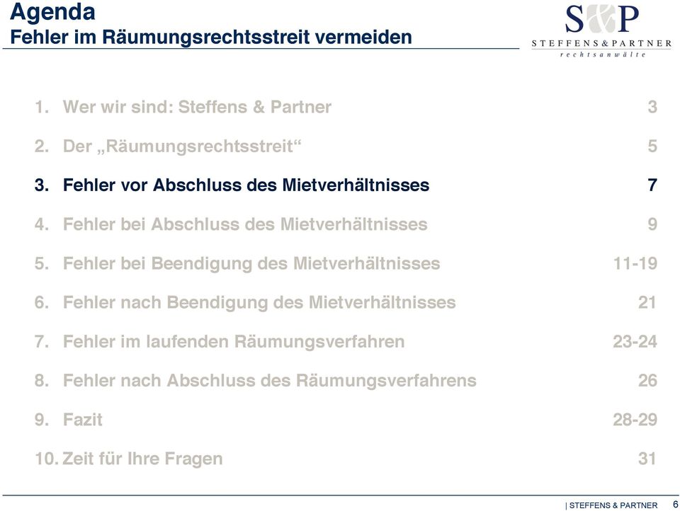 Fehler bei Abschluss des Mietverhältnisses 9 5. Fehler bei Beendigung des Mietverhältnisses 11-19 6.