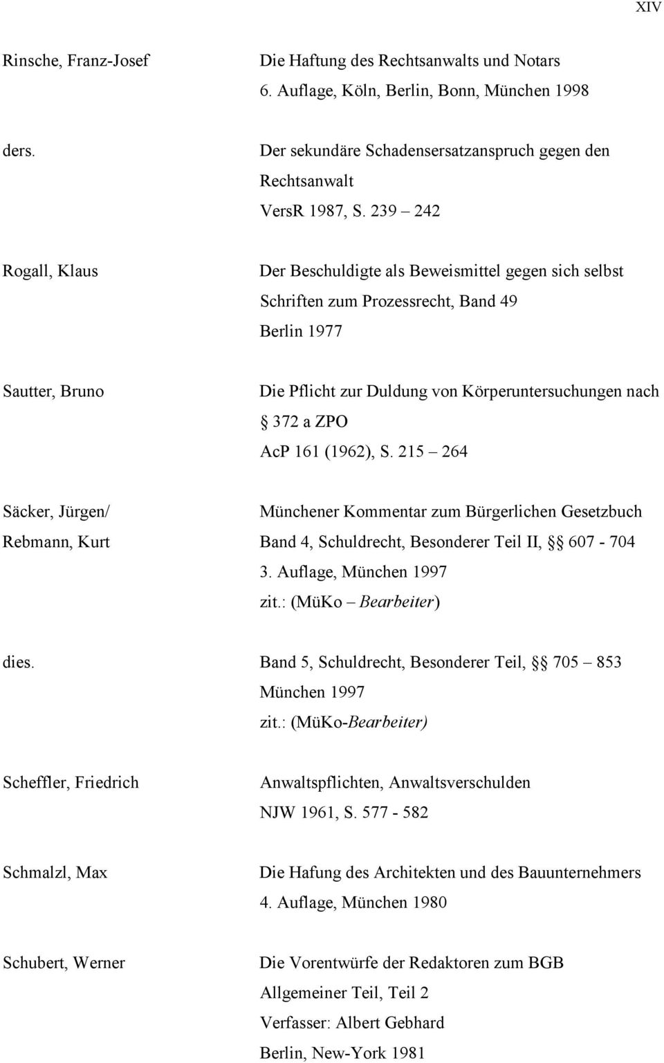 ZPO AcP 161 (1962), S. 215 264 Säcker, Jürgen/ Münchener Kommentar zum Bürgerlichen Gesetzbuch Rebmann, Kurt Band 4, Schuldrecht, Besonderer Teil II, 607-704 3. Auflage, München 1997 zit.