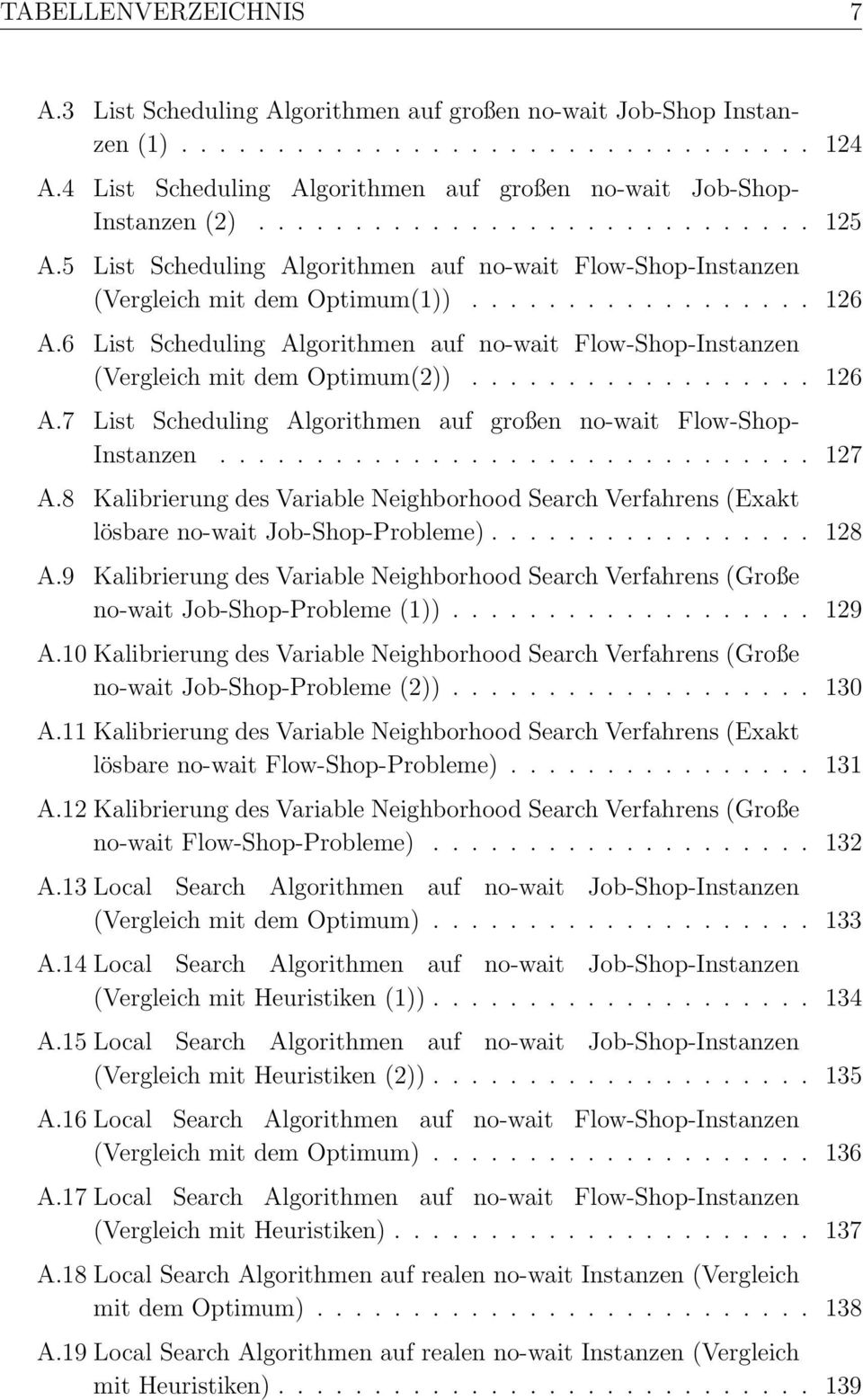 .. 127 A.8 Kalibrierung des Variable Neighborhood Search Verfahrens (Exakt lösbare no-wait Job-Shop-Probleme)................. 128 A.