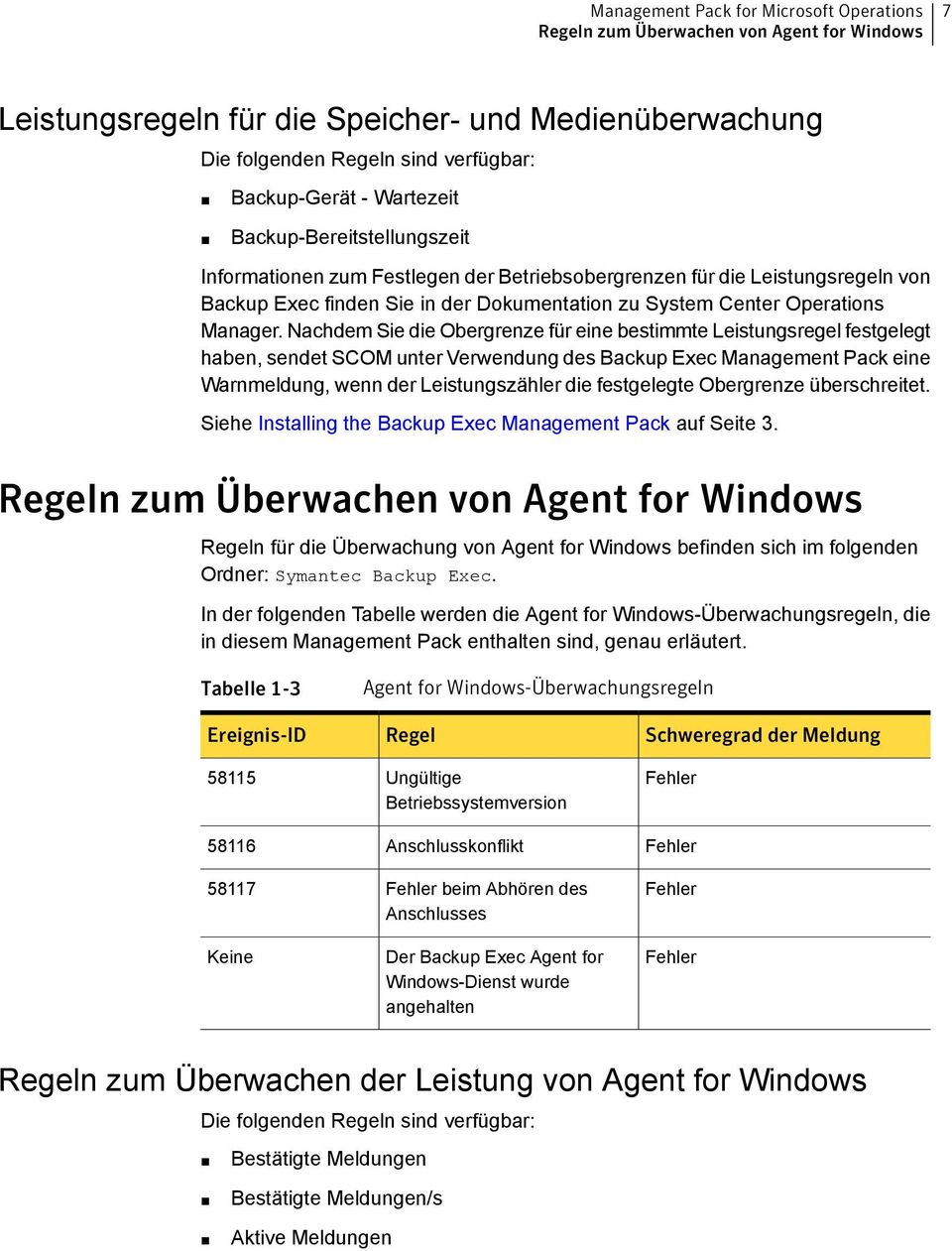 Nachdem Sie die Obergrenze für eine bestimmte Leistungsregel festgelegt haben, sendet SCOM unter Verwendung des Backup Exec Management Pack eine Warnmeldung, wenn der Leistungszähler die festgelegte