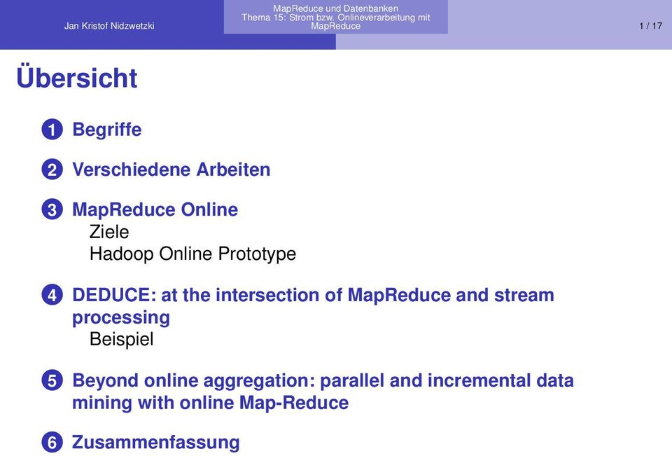 processing Beispiel 5 Beyond online aggregation: parallel and