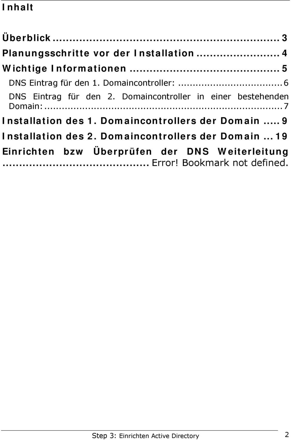 Domaincontroller in einer bestehenden Domain:...7 Installation des 1. Domaincontrollers der Domain.