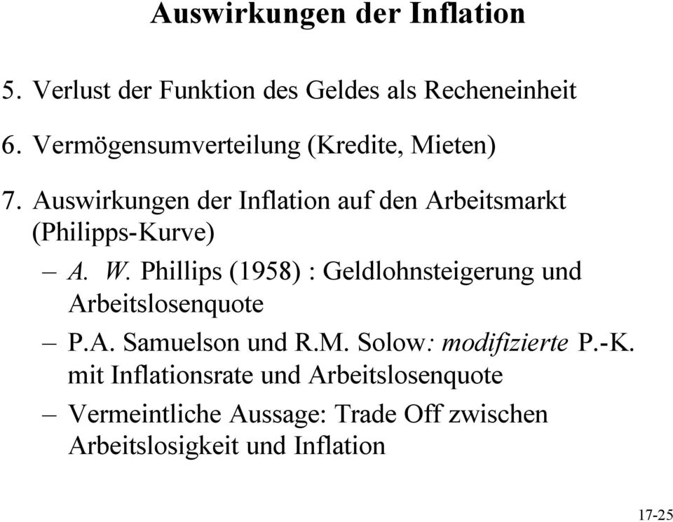 Auswirkungen der Inflation auf den Arbeitsmarkt (Philipps-Kurve) A. W.