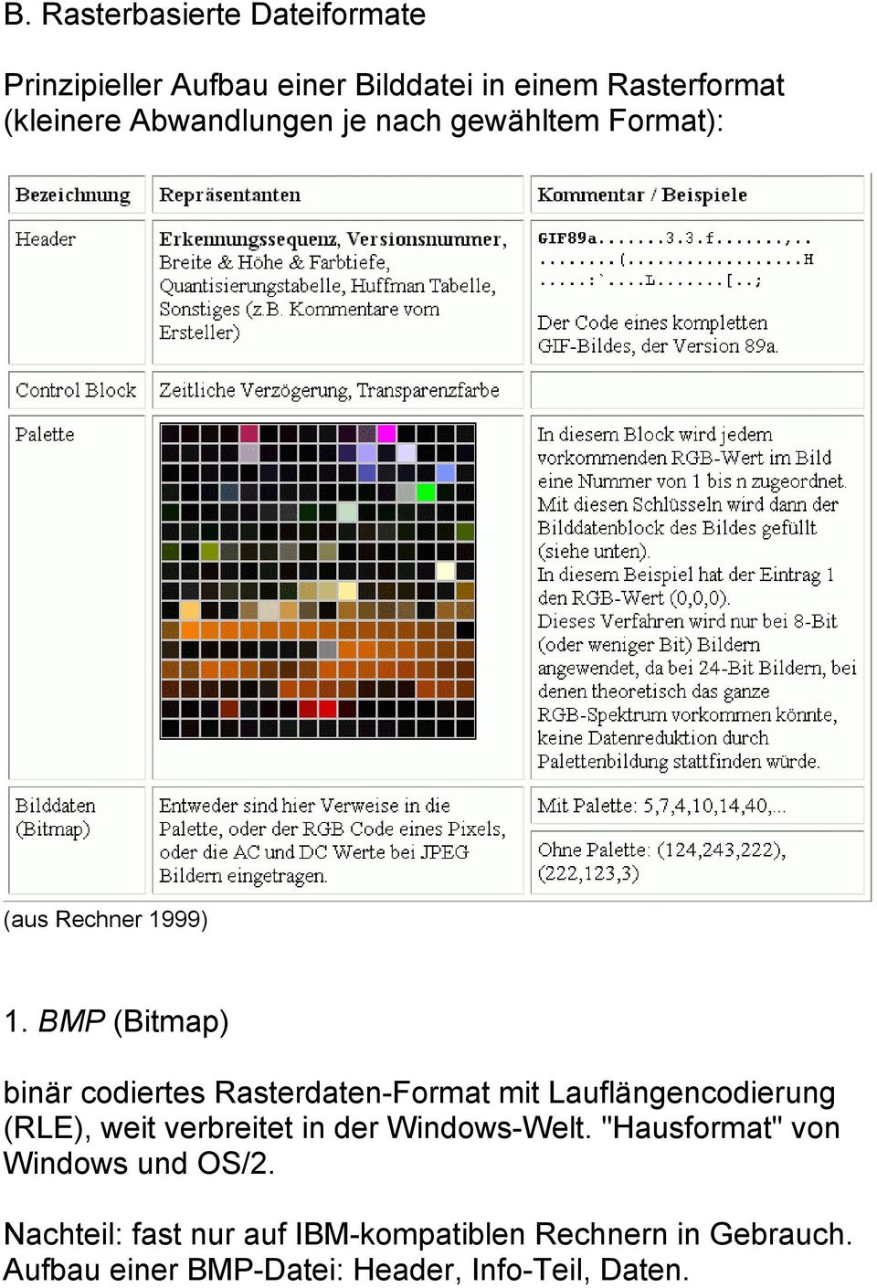 BMP (Bitmap) binär codiertes Rasterdaten-Format mit Lauflängencodierung (RLE), weit verbreitet in der