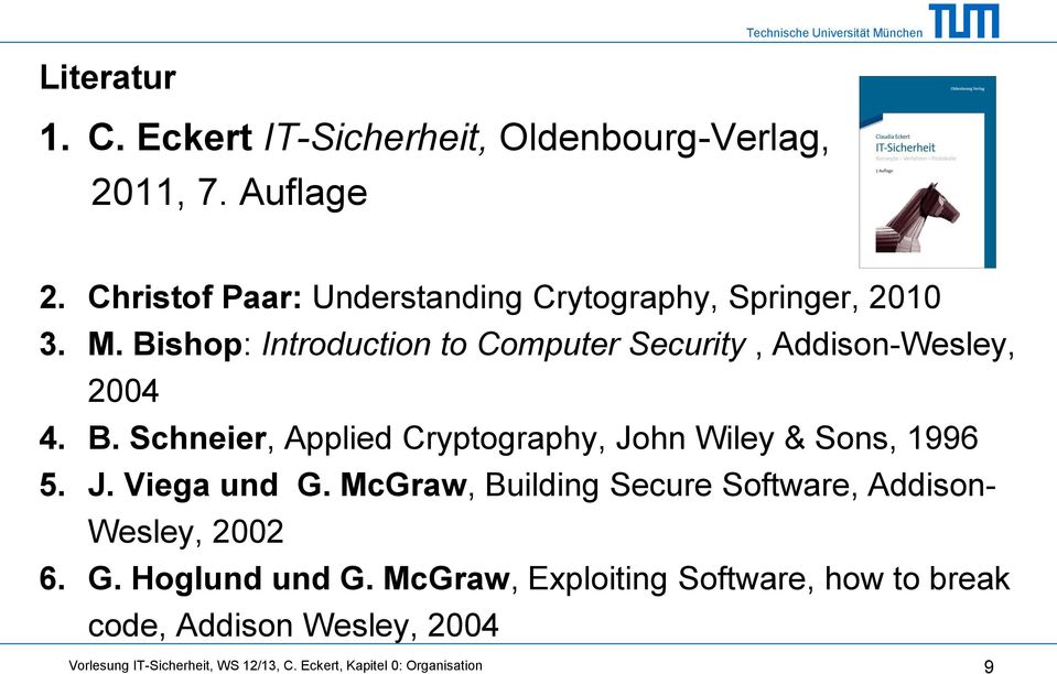 Bishop: Introduction to Computer Security, Addison-Wesley, 2004 4. B.