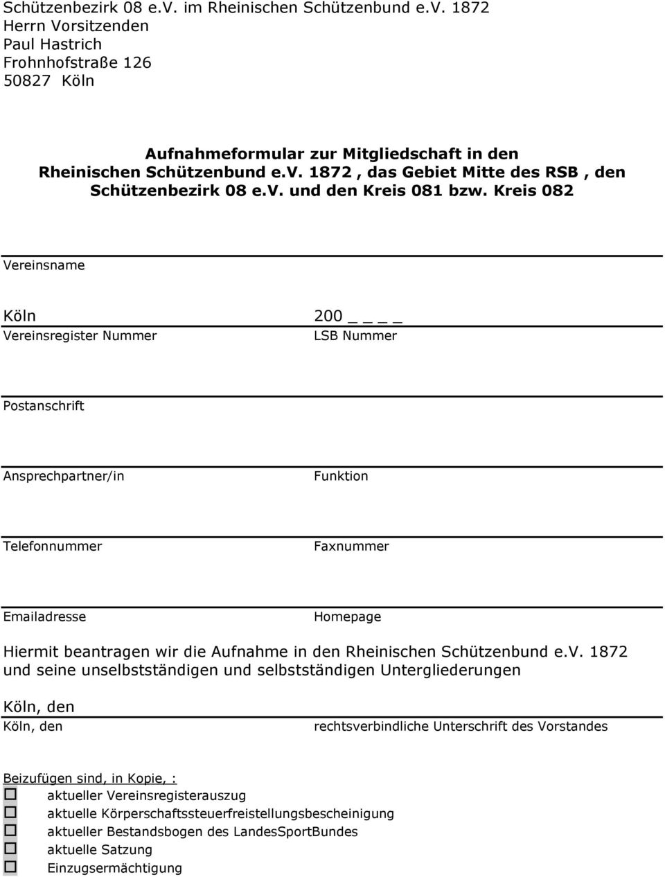 Aufnahme in den Rheinischen Schützenbund e.v.