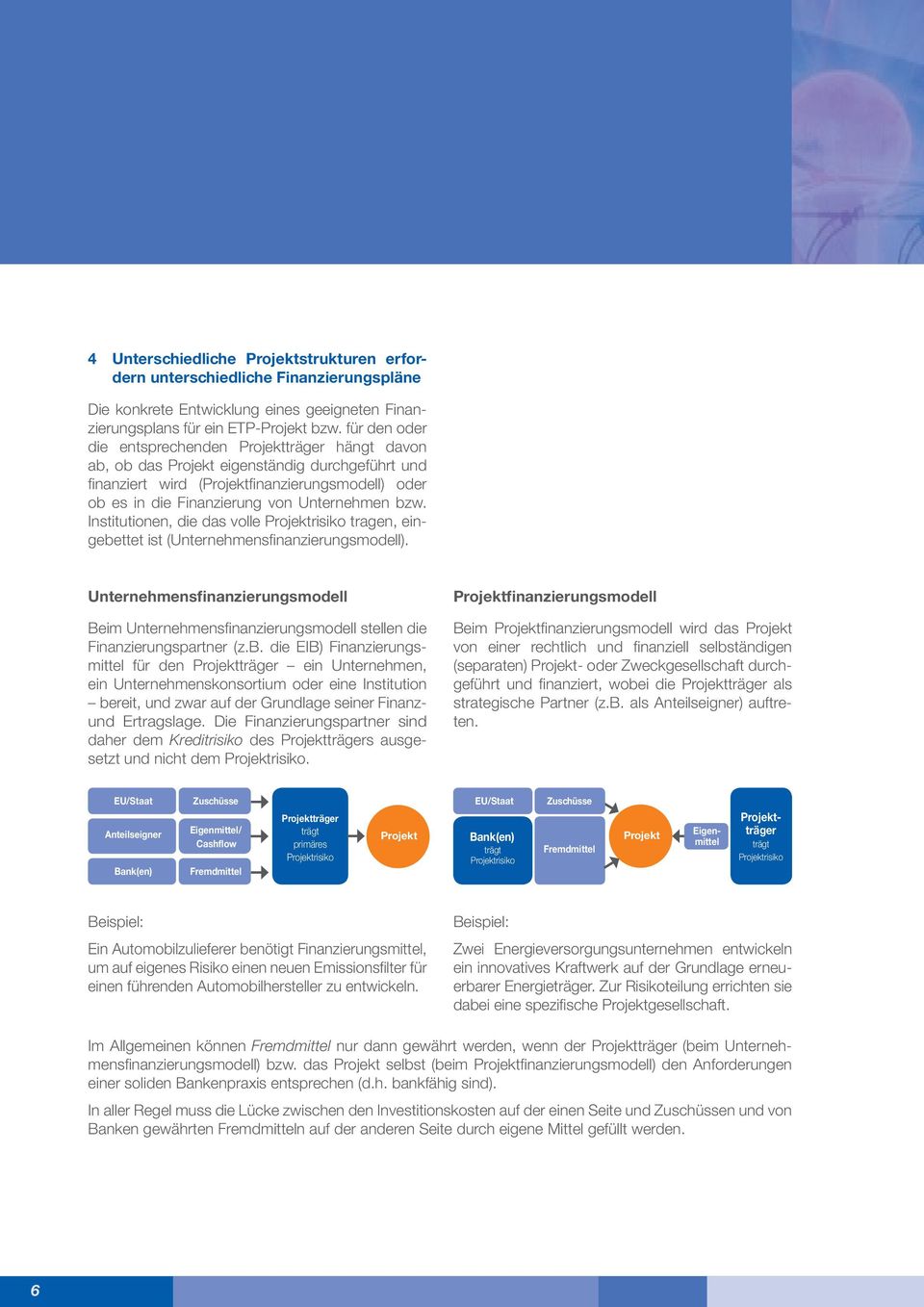 bzw. Institutionen, die das volle Projektrisiko tragen, eingebettet ist (Unternehmensfinanzierungsmodell).