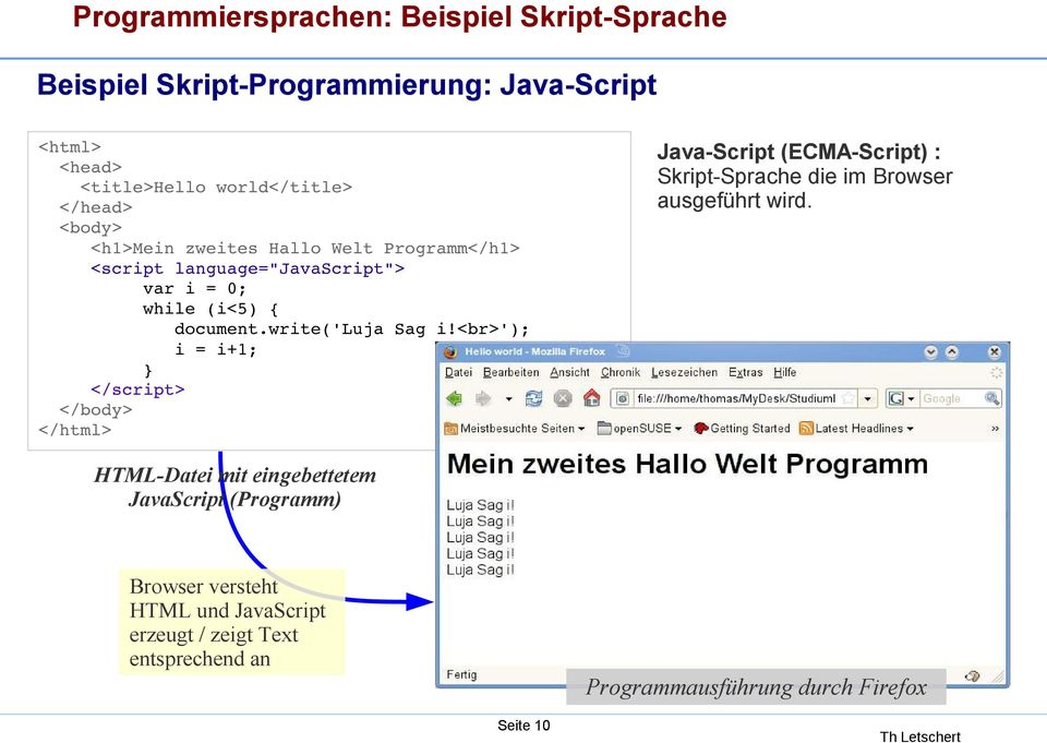 <br>'); i = i+1; } </script> </body> </html> Java-Script (ECMA-Script) : Skript-Sprache die im Browser ausgeführt wird.
