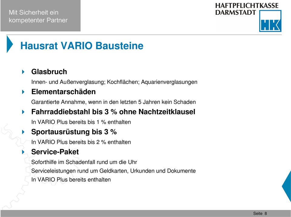 Plus bereits bis 1 % enthalten Sportausrüstung bis 3 % In VARIO Plus bereits bis 2 % enthalten Service-Paket Soforthilfe