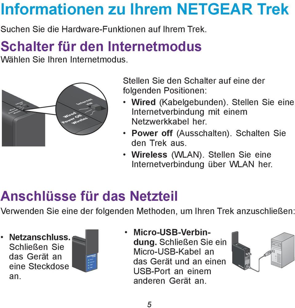 Power off (Ausschalten). Schalten Sie den Trek aus. Wireless (WLAN). Stellen Sie eine verbindung über WLAN her.