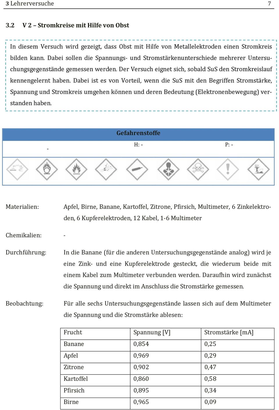 Dabei ist es von Vorteil, wenn die SuS mit den Begriffen Stromstärke, Spannung und Stromkreis umgehen können und deren Bedeutung (Elektronenbewegung) verstanden haben.