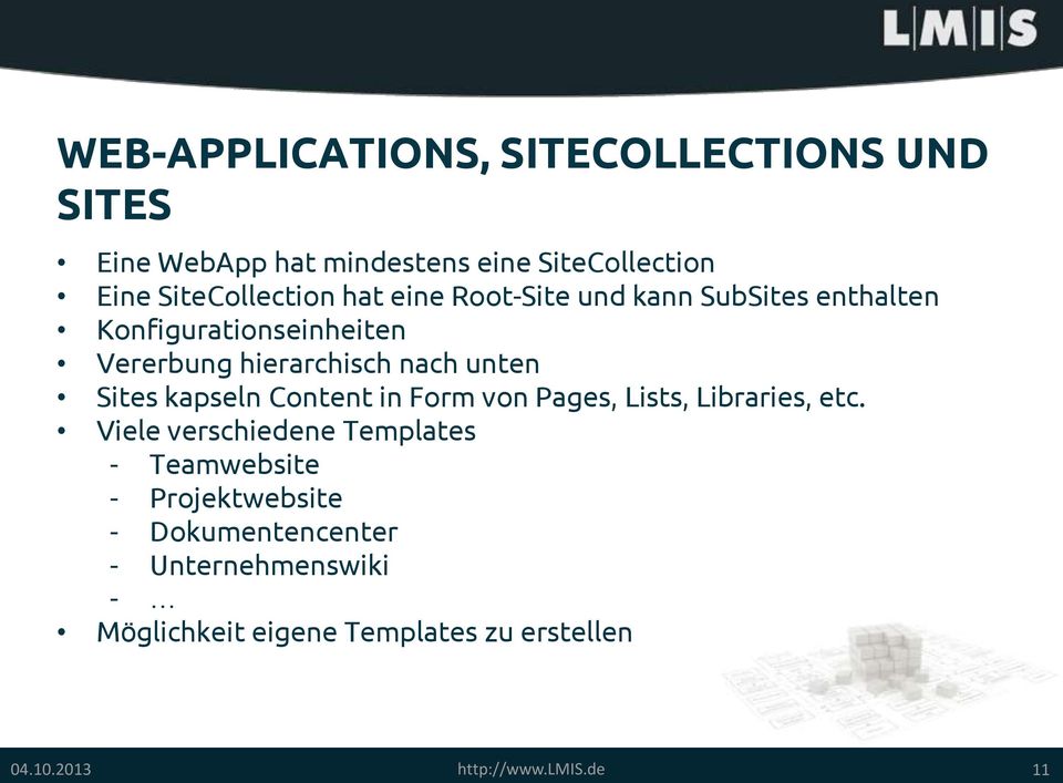 kapseln Content in Form von Pages, Lists, Libraries, etc.