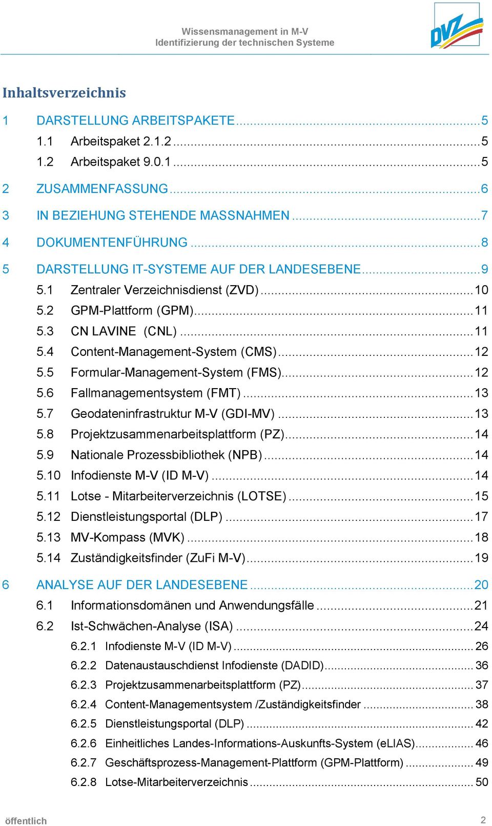 5 Formular-Management-System (FMS)... 12 5.6 Fallmanagementsystem (FMT)... 13 5.7 Geodateninfrastruktur M-V (GDI-MV)... 13 5.8 Projektzusammenarbeitsplattform (PZ)... 14 5.
