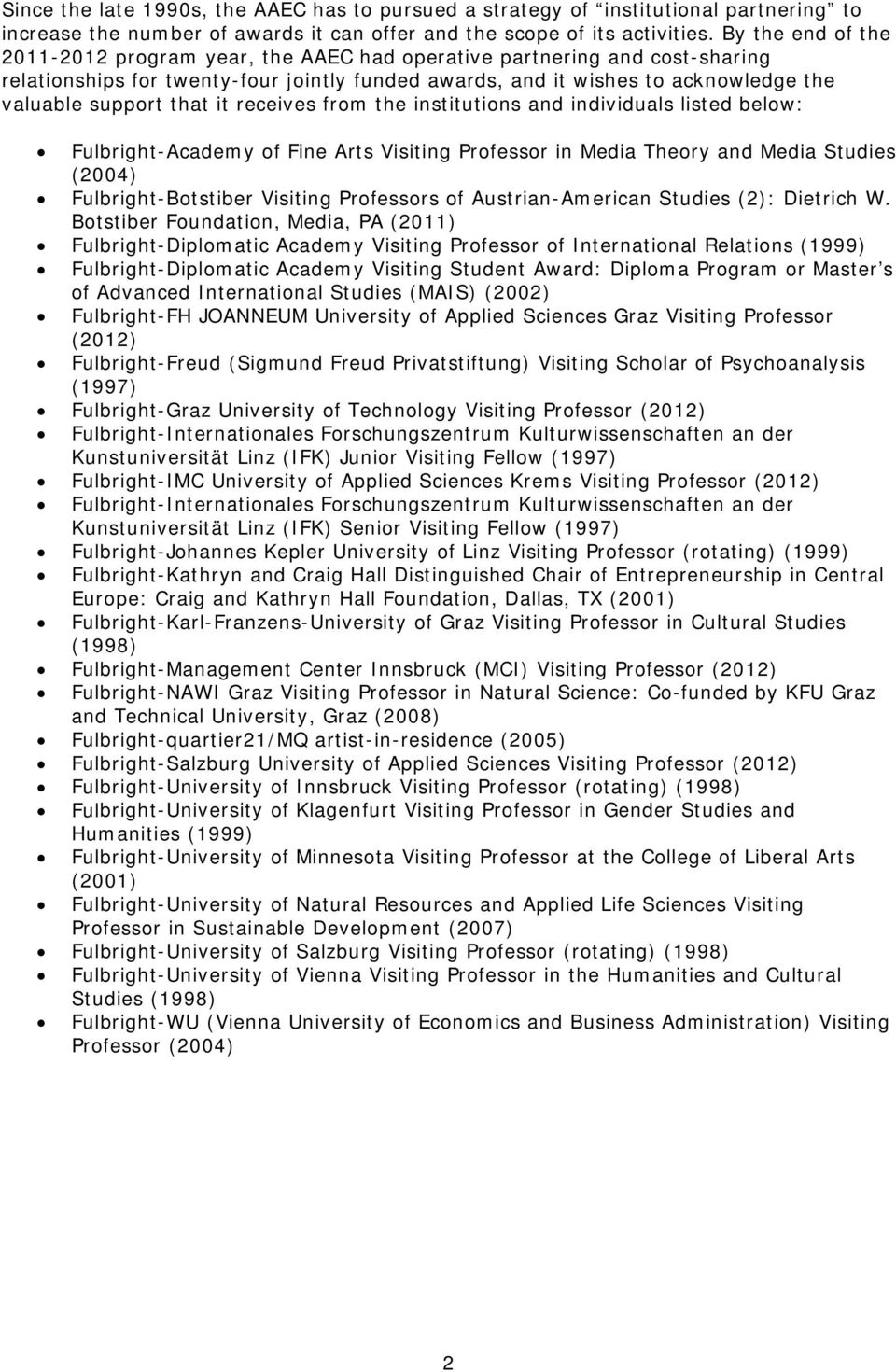 that it receives from the institutions and individuals listed below: Fulbright-Academy of Fine Arts Visiting Professor in Media Theory and Media Studies (2004) Fulbright-Botstiber Visiting Professors