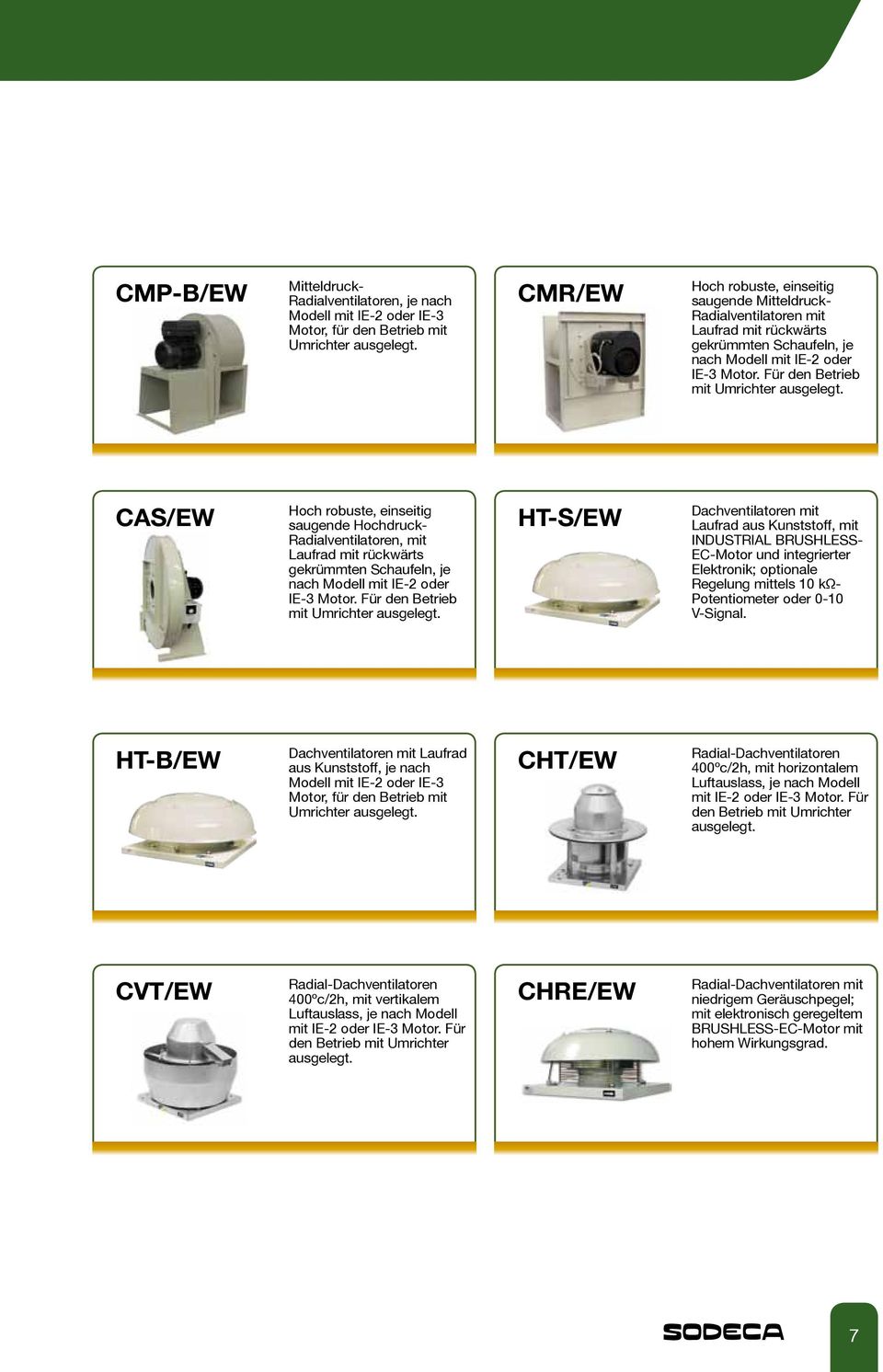 Für den Betrieb mit Umrichter ausgelegt. CAS/EW Hoch robuste, einseitig saugende Hochdruck- Radialventilatoren, mit Laufrad mit rückwärts gekrümmten Schaufeln, je nach Modell mit IE-2 oder IE-3 Motor.