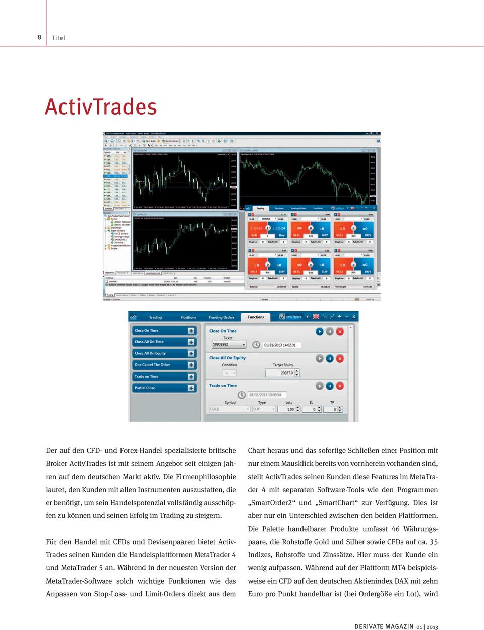 Für den Handel mit CFDs und Devisenpaaren bietet Activ Trades seinen Kunden die Handelsplattformen MetaTrader 4 und MetaTrader 5 an.