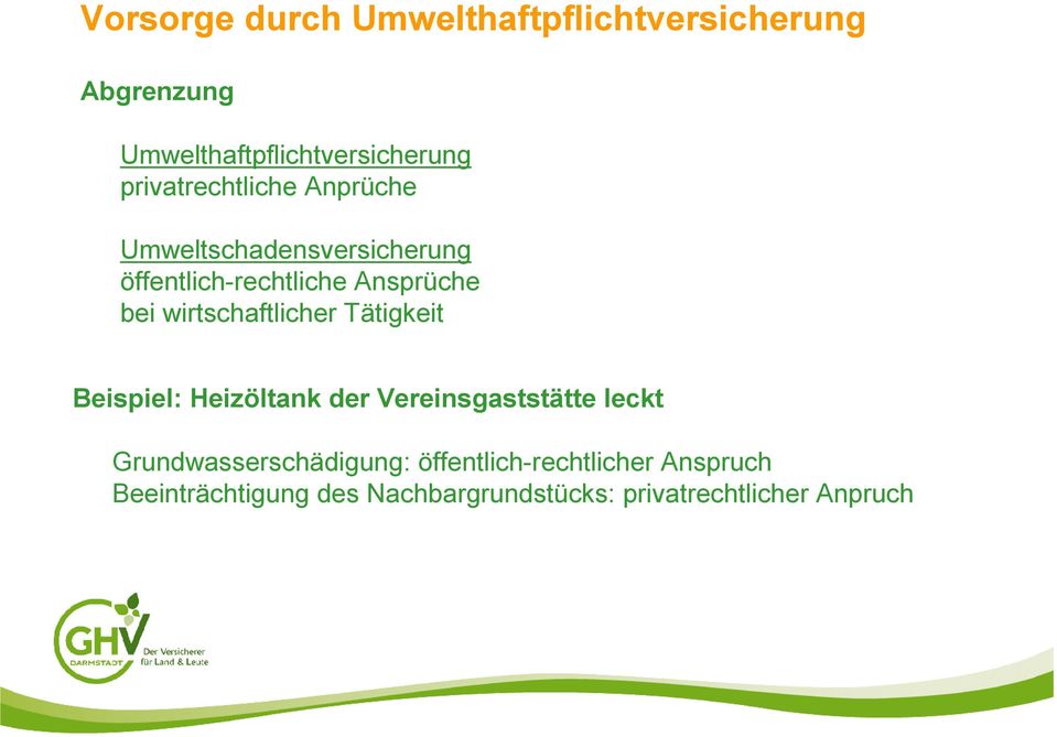 wirtschaftlicher Tätigkeit Beispiel: Heizöltank der Vereinsgaststätte leckt