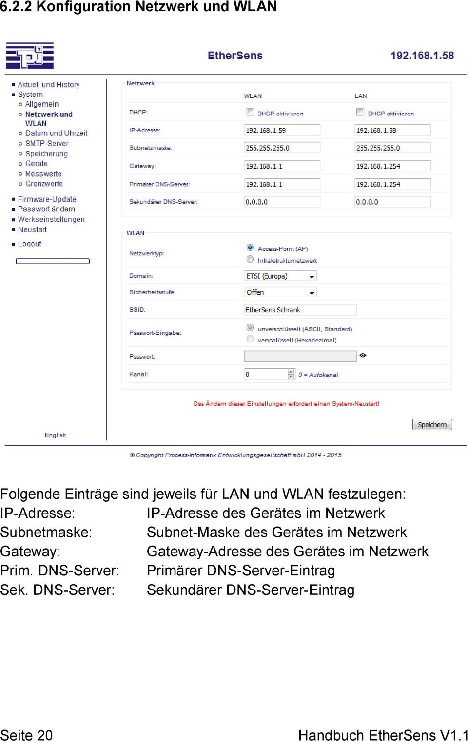 Gerätes im Netzwerk Gateway: Gateway-Adresse des Gerätes im Netzwerk Prim.