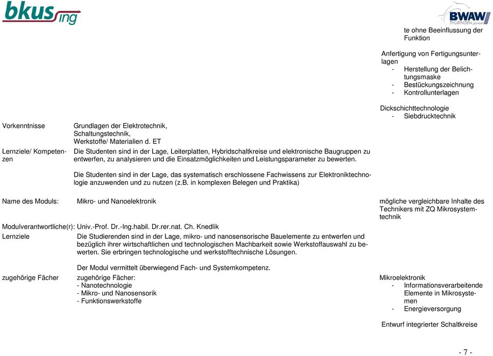 Die Studenten sind in der Lage, das systematisch erschlossene Fachwissens zur Elektroniktechnologie anzuwenden und zu nutzen (z.b.