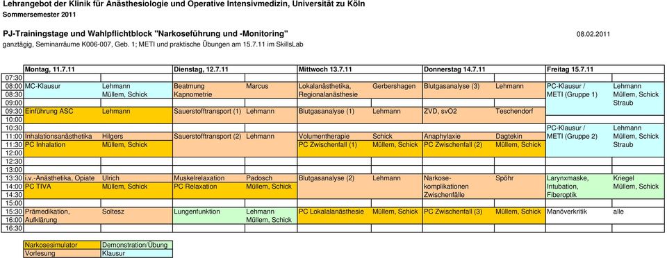 Geb. 1; METI und praktische Übungen am 15.7.