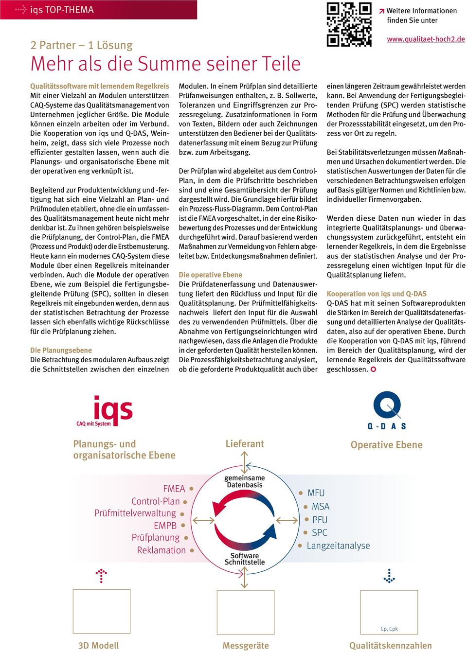 Die Kooperation von iqs und Q-DAS, Weinheim, zeigt, dass sich viele Prozesse noch effizienter gestalten lassen, wenn auch die Planungs- und organisatorische Ebene mit der operativen eng verknüpft ist.