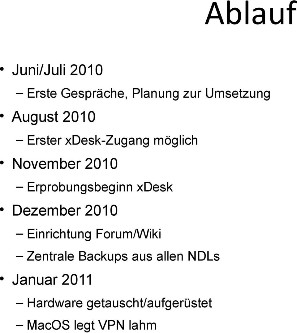 Erprobungsbeginn xdesk Dezember 2010 Einrichtung Forum/Wiki