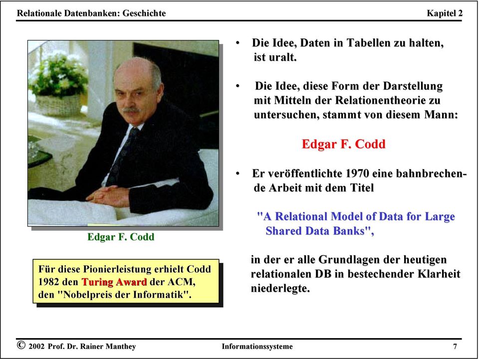 Codd Er veröffentlichte 1970 eine bahnbrechen- de Arbeit mit dem Titel Edgar F.