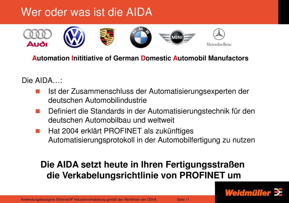 Automatisierungstechnik für den deutschen Automobilbau und weltweit Hat 2004 erklärt PROFINET als zukünftiges