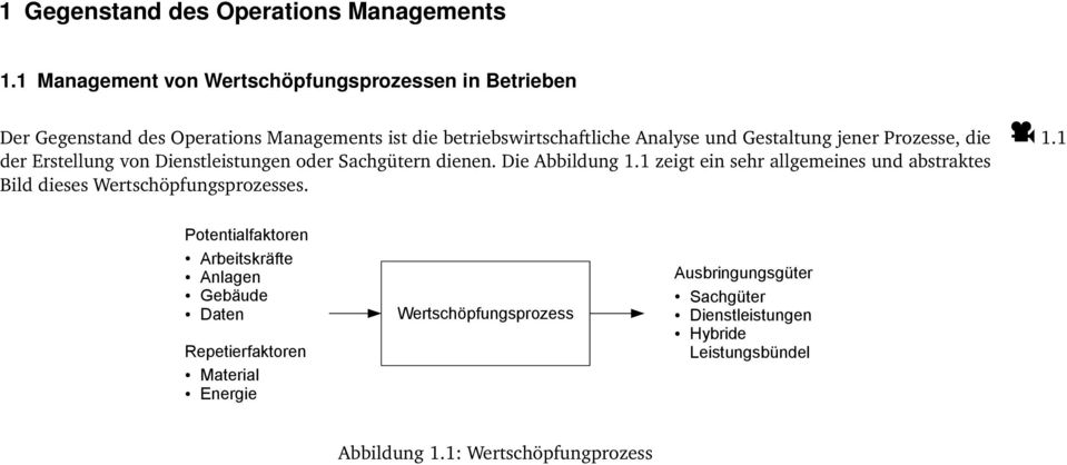 Gestaltung jener Prozesse, die 1.1 der Erstellung von Dienstleistungen oder Sachgütern dienen. Die Abbildung 1.