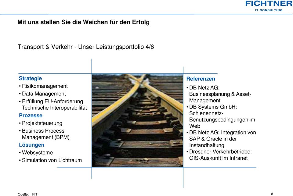 Websysteme Simulation von Lichtraum Referenzen DB Netz AG: Businessplanung & Asset- Management DB Systems GmbH: Schienennetz-