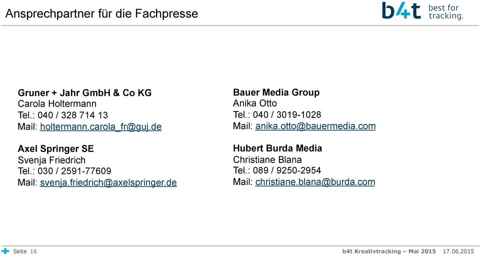 : 030 / 2591-77609 Mail: svenja.friedrich@axelspringer.de Bauer Media Group Anika Otto Tel.
