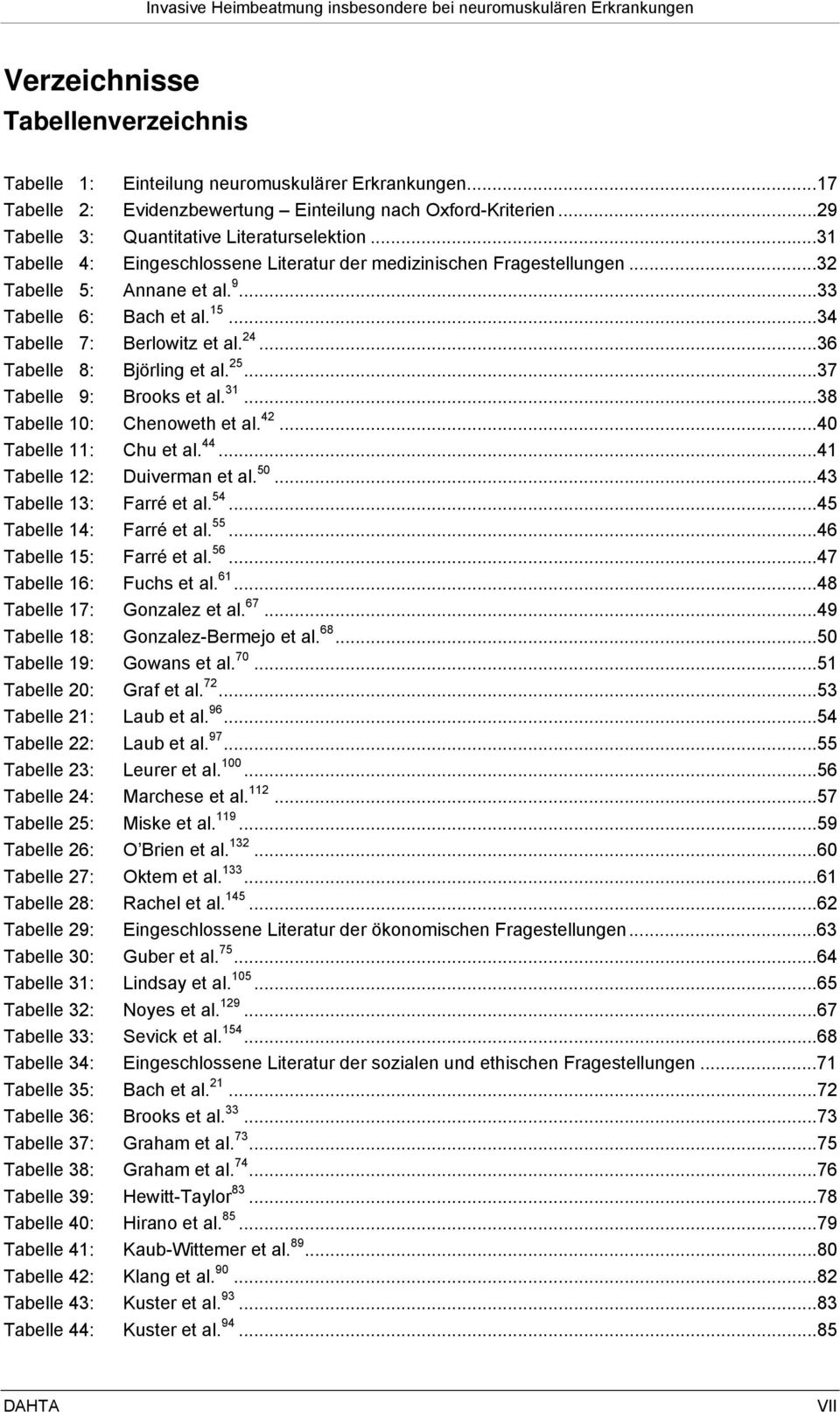 ..36 Tabelle 8: Björling et al. 25...37 Tabelle 9: Brooks et al. 31...38 Tabelle 10: Chenoweth et al. 42...40 Tabelle 11: Chu et al. 44...41 Tabelle 12: Duiverman et al. 50...43 Tabelle 13: Farré et al.