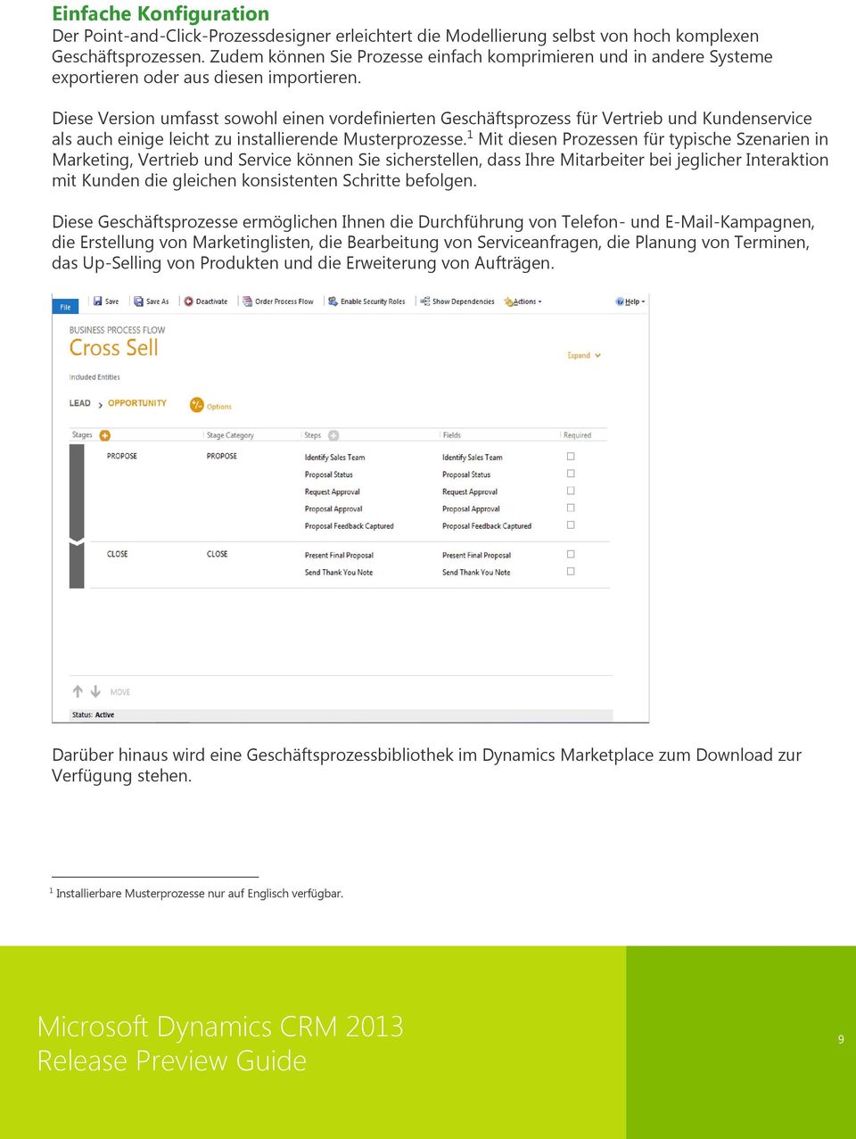 Diese Version umfasst sowohl einen vordefinierten Geschäftsprozess für Vertrieb und Kundenservice als auch einige leicht zu installierende Musterprozesse.