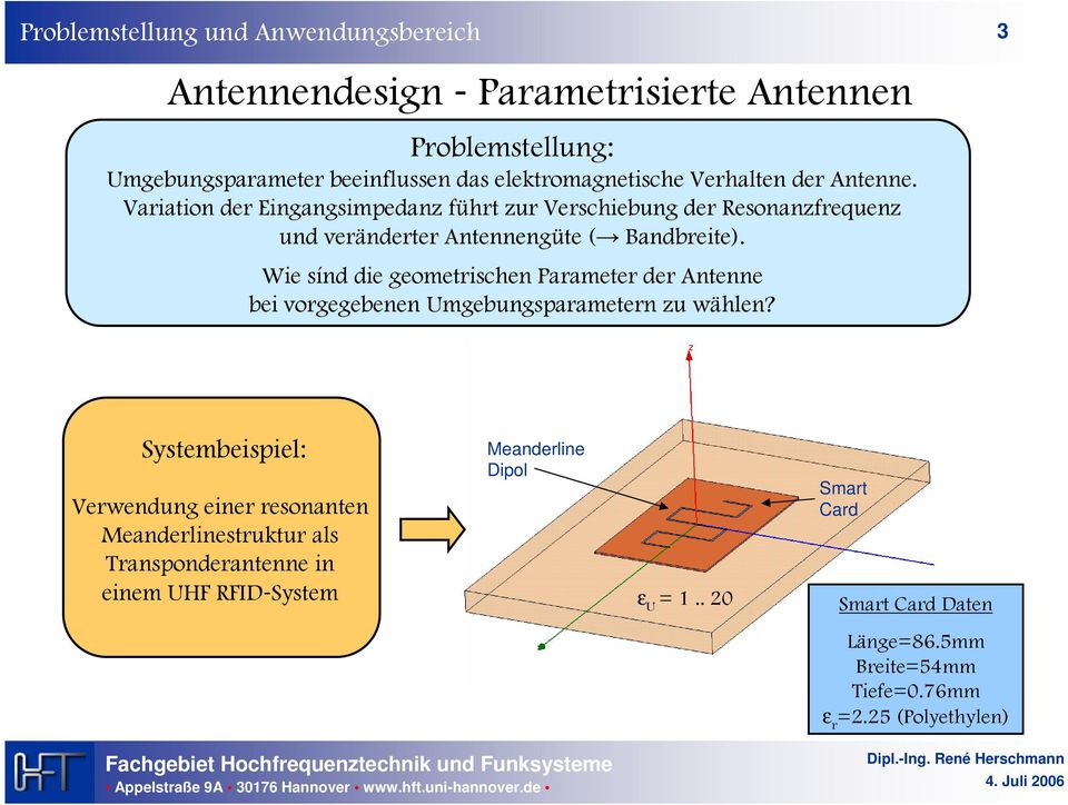 Wie sínd die geometrischen Parameter der Antenne bei vorgegebenen Umgebungsparametern zu wählen?