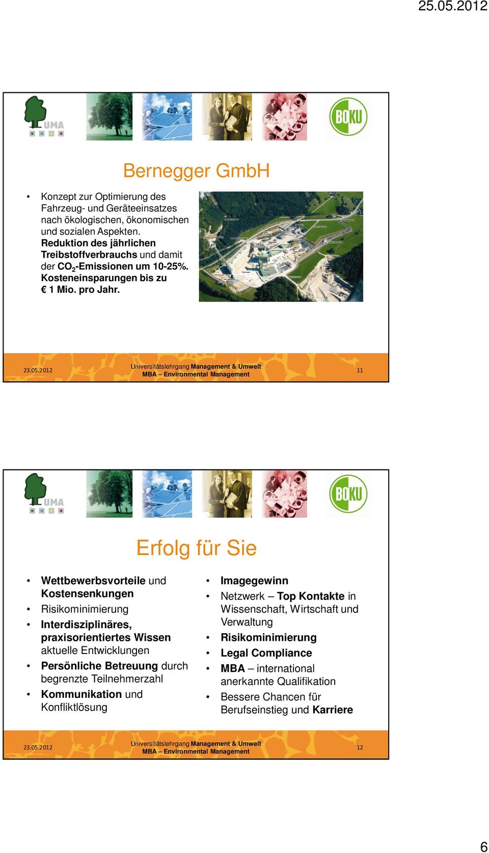 Bernegger GmbH 11 Erfolg für Sie Wettbewerbsvorteile und Kostensenkungen Risikominimierung Interdisziplinäres, praxisorientiertes Wissen aktuelle Entwicklungen Persönliche