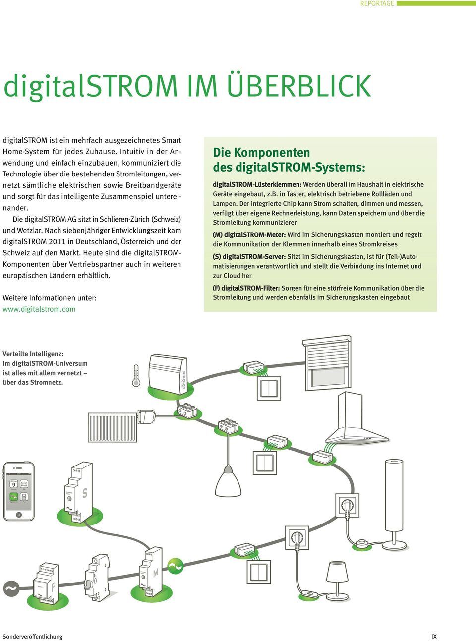 intelligente Zusammenspiel unterei - nander. Die digitalstrom AG sitzt in Schlieren-Zürich (Schweiz) und Wetzlar.