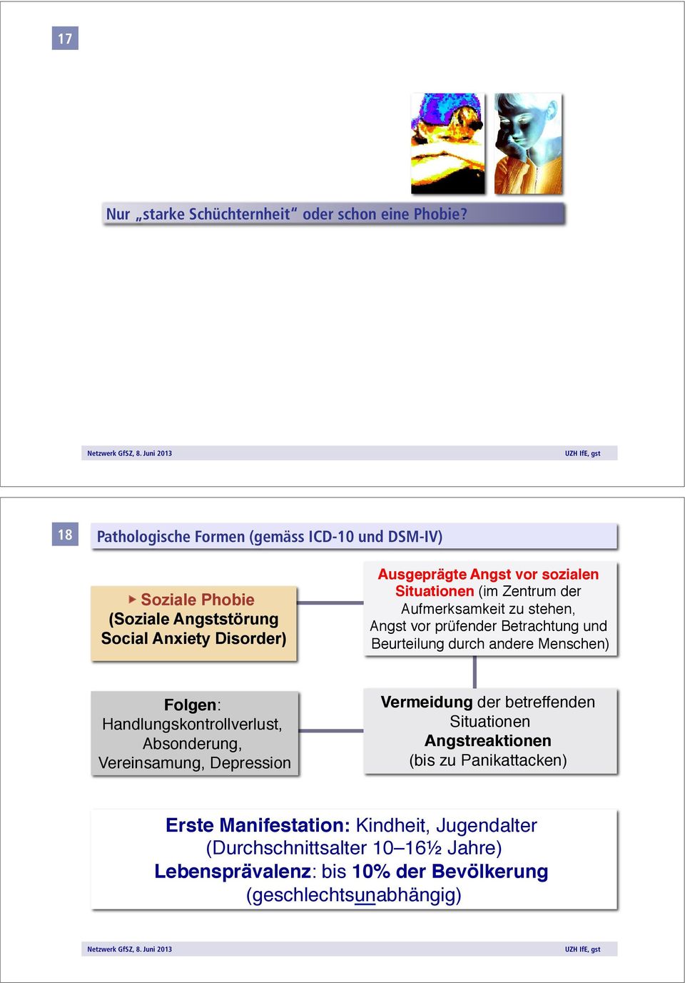 Situationen (im Zentrum der Aufmerksamkeit zu stehen, Angst vor prüfender Betrachtung und Beurteilung durch andere Menschen) Folgen: