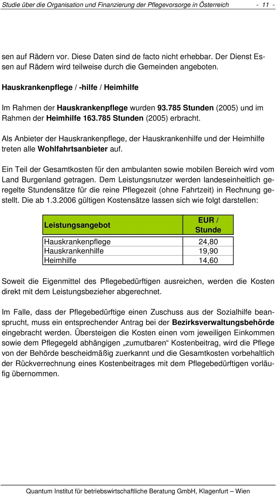 785 Stunden (2005) und im Rahmen der Heimhilfe 163.785 Stunden (2005) erbracht. Als Anbieter der Hauskrankenpflege, der Hauskrankenhilfe und der Heimhilfe treten alle Wohlfahrtsanbieter auf.