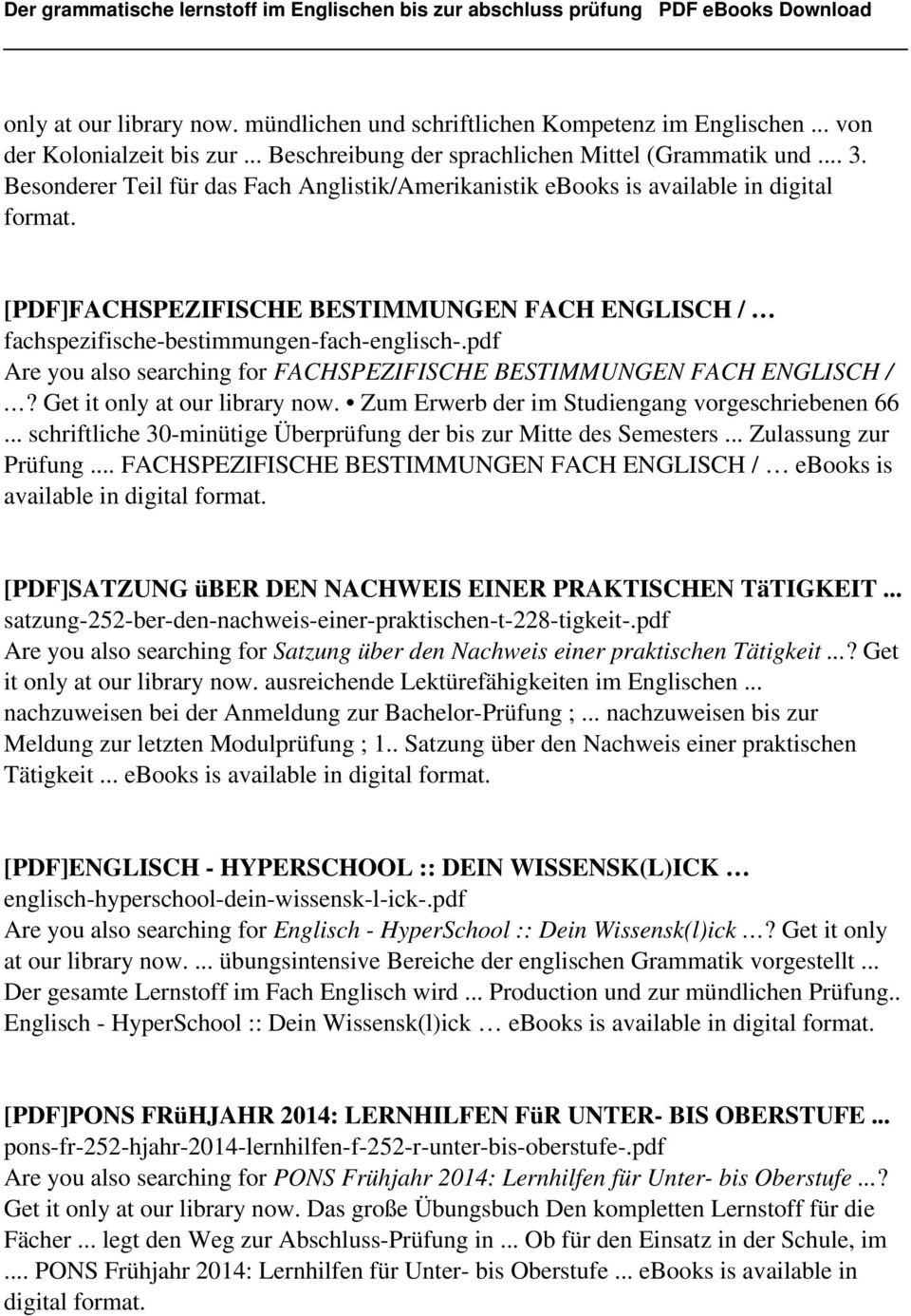 pdf Are you also searching for FACHSPEZIFISCHE BESTIMMUNGEN FACH ENGLISCH /? Get it only at our library now. Zum Erwerb der im Studiengang vorgeschriebenen 66.