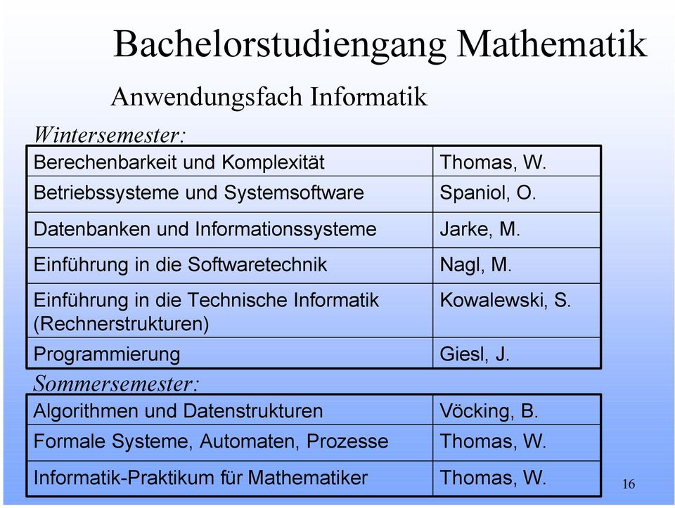 Technische Informatik (Rechnerstrukturen) Sommersemester: Algorithmen und Datenstrukturen Formale Systeme, Automaten, Prozesse