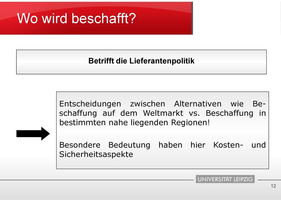 Alternativen wie Beschaffung auf dem Weltmarkt vs.