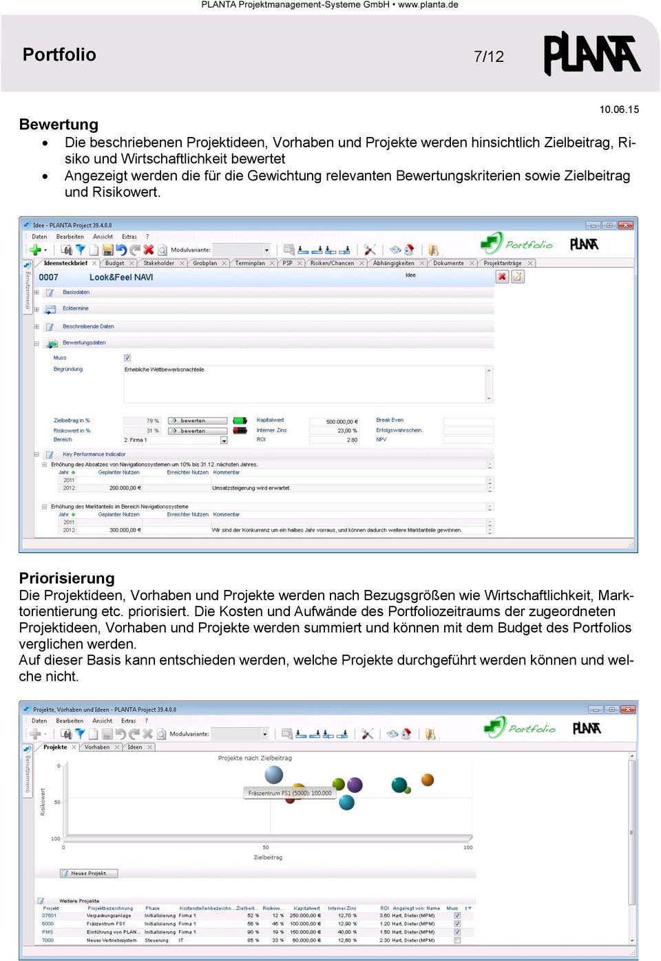 Priorisierung Die Projektideen, Vorhaben und Projekte werden nach Bezugsgrößen wie Wirtschaftlichkeit, Marktorientierung etc. priorisiert.