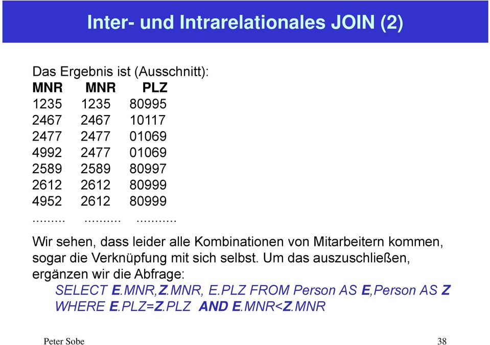 ........ Wir sehen, dass leider alle Kombinationen von Mitarbeitern kommen, sogar die Verknüpfung mit sich selbst.