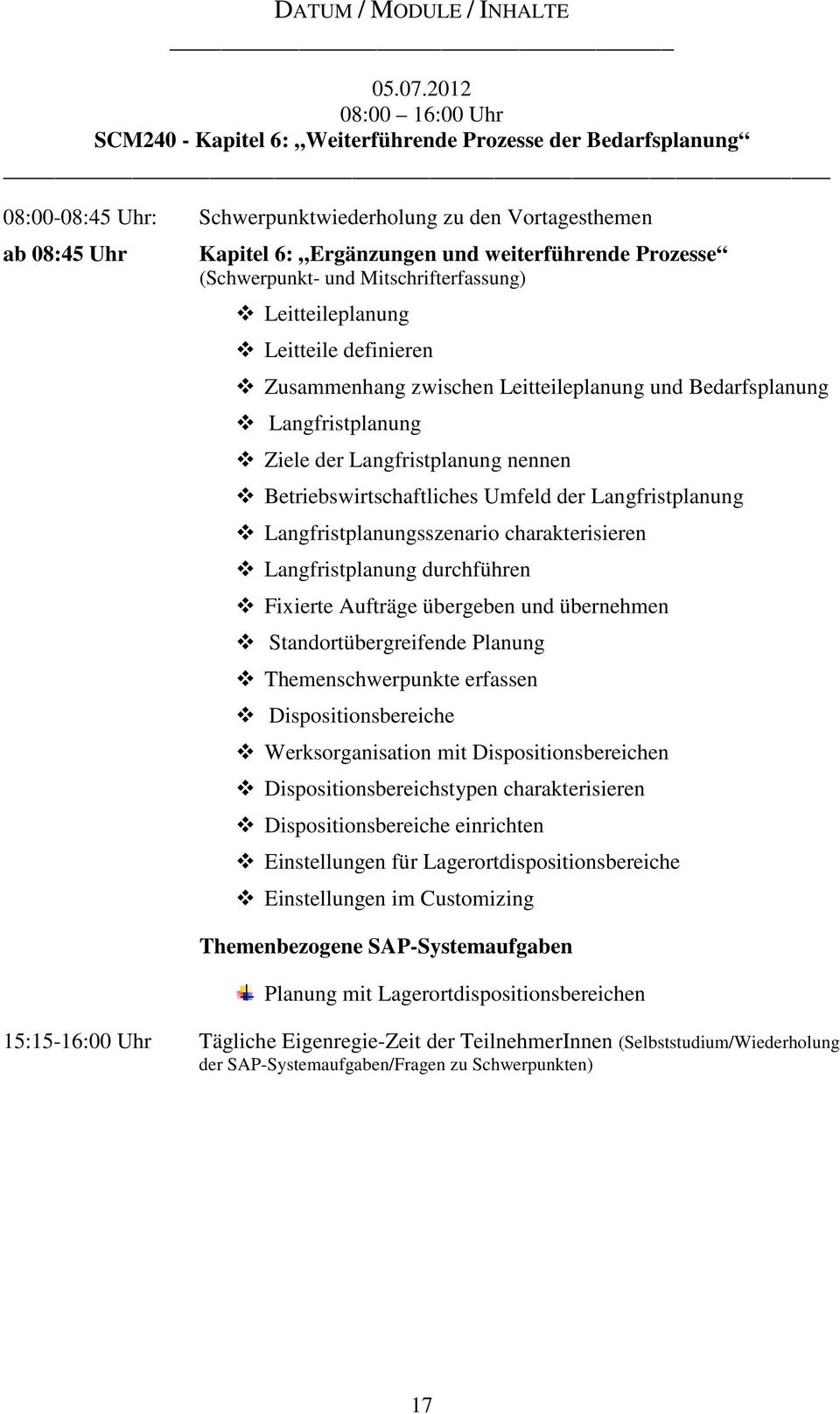 weiterführende Prozesse (Schwerpunkt- und Mitschrifterfassung) Leitteileplanung Leitteile definieren Zusammenhang zwischen Leitteileplanung und Bedarfsplanung Langfristplanung Ziele der