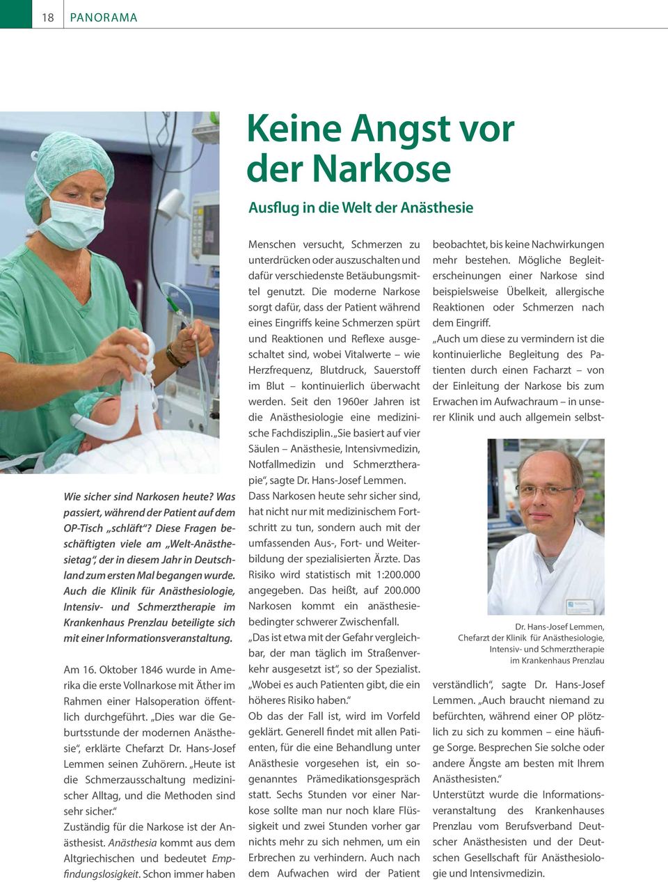 Auch die Klinik für Anästhesiologie, Intensiv- und Schmerztherapie im Krankenhaus Prenzlau beteiligte sich mit einer Informationsveranstaltung. Am 16.