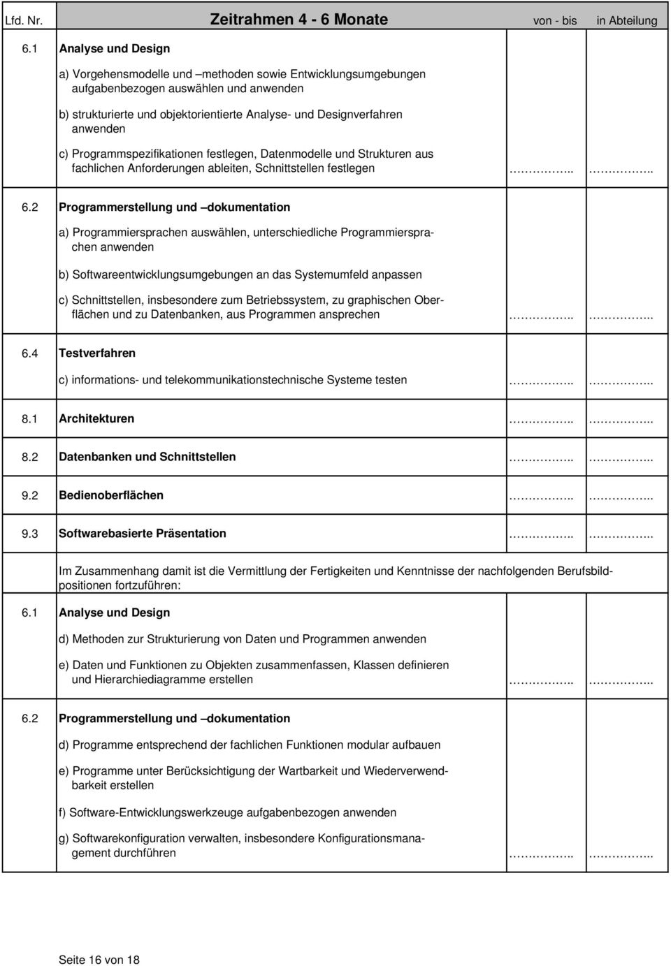 c) Programmspezifikationen festlegen, Datenmodelle und Strukturen aus fachlichen Anforderungen ableiten, Schnittstellen festlegen.... 6.