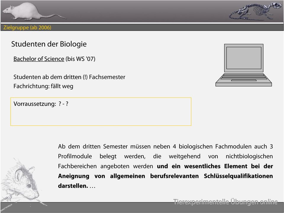 Ab dem dritten Semester müssen neben 4 biologischen Fachmodulen auch 3 Profilmodule belegt werden, die