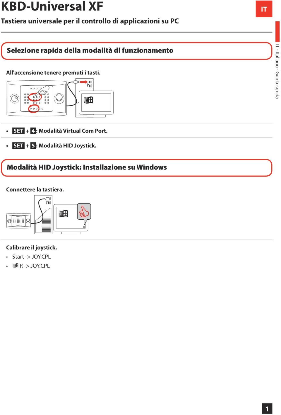 IT - Italiano - Guida rapida SET + 4 : Modalità Virtual Com Port. SET + 5 : Modalità HID Joystick.